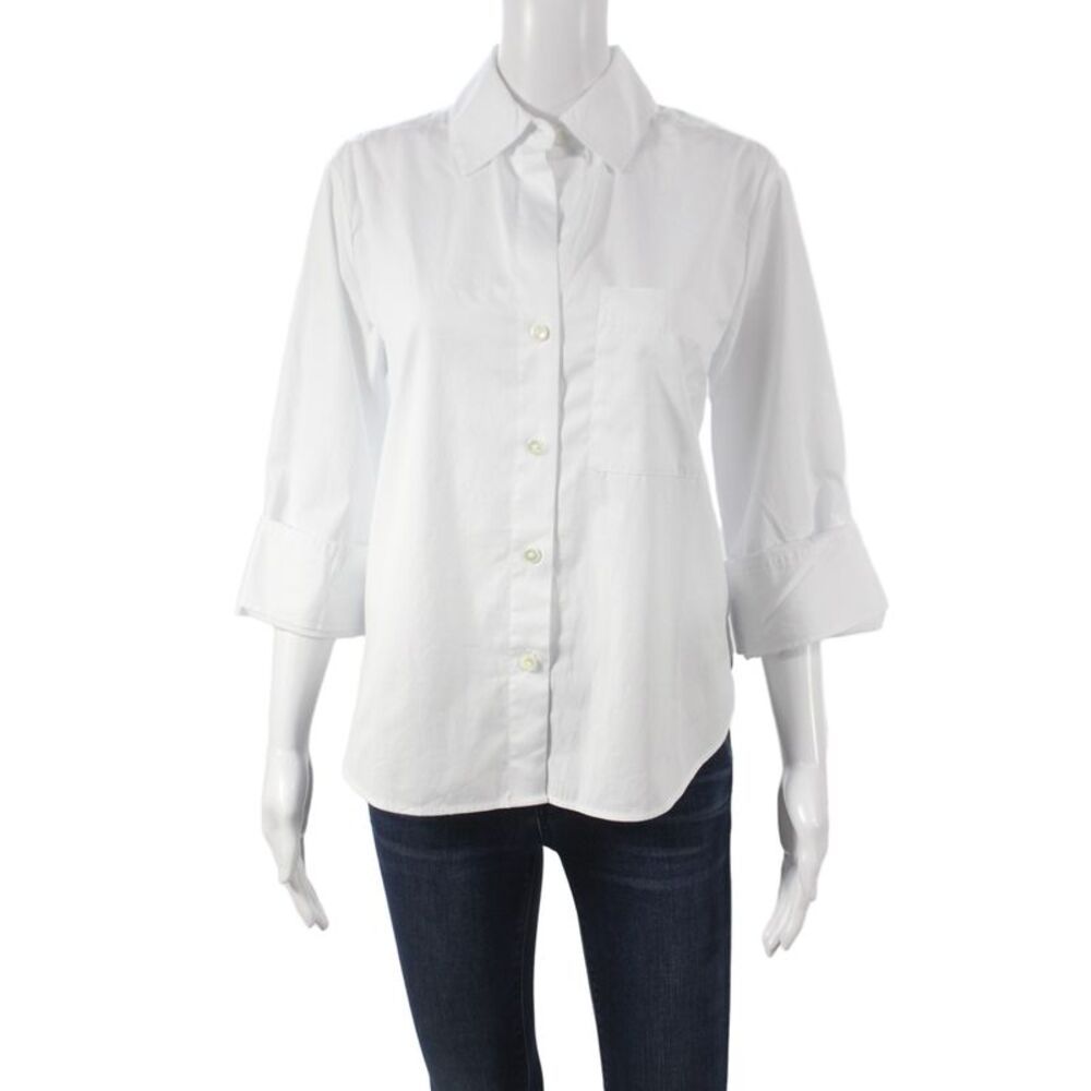 Madewell Women Button-Up Collared 3/4 Sleeve White Cotton Top Size XS